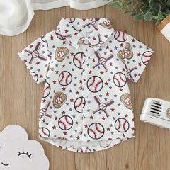 Toddler Boys Short Sleeve Cartoon Baseball Prints Gentleman T Shirt Tops Muscle Tops Boys