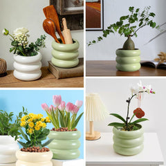 4.7 Inch Modern Plant Pot White Ceramic Glaze Succulent Planters for Indoor Unique Pots, Planter with Drainage Holes Small Bubble Porcelain for Herb Snake Plants