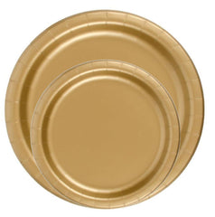 24 Plates 7" Paper Dessert Plates Wax Coated - Gold