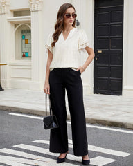 Lotusmile Womens Dressy Chiffon Blouses Summer Puff Petal Short Sleeve Shirts V Neck Casual Work Tops