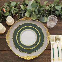 Efavormart 10 Pack 8" Blush Rose Gold White Plastic Party Plates With Round Blossom Design, Disposable Dinner Plates With Gold Rim