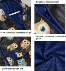 CHIFIGNO Cute Boho Owls Kids Polar Fleece Lined Winter Jacket, Toddler Boy Jacket with Hooded 3T