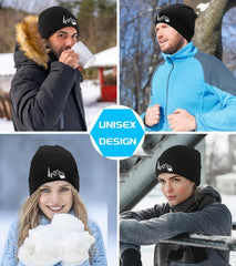 Black Knit Beanie Hat for Men Bear Classic Adult Beanie Cap Winter Warm Knitted Hat for Men Women Skull Hip Hop Cap for Men