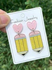 Teacher Earrings for Women Dangle Drop Pencil Apple Earrings Teacher Appreciation Back Gift Jewelry Set