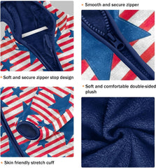 CHIFIGNO Blue Stars Red Stripes Boys Fleece Zip up Jacket Lightweight Warm Fleece Jacket 3T