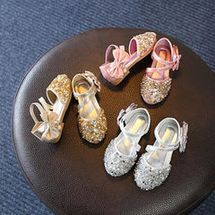 Girls Wedding Sandals Children's Girls Crystal Dress Shoes Glitter Princess Sandals Children's Sandals Spring Summer (A-Silver, 9.5 Little Kids)