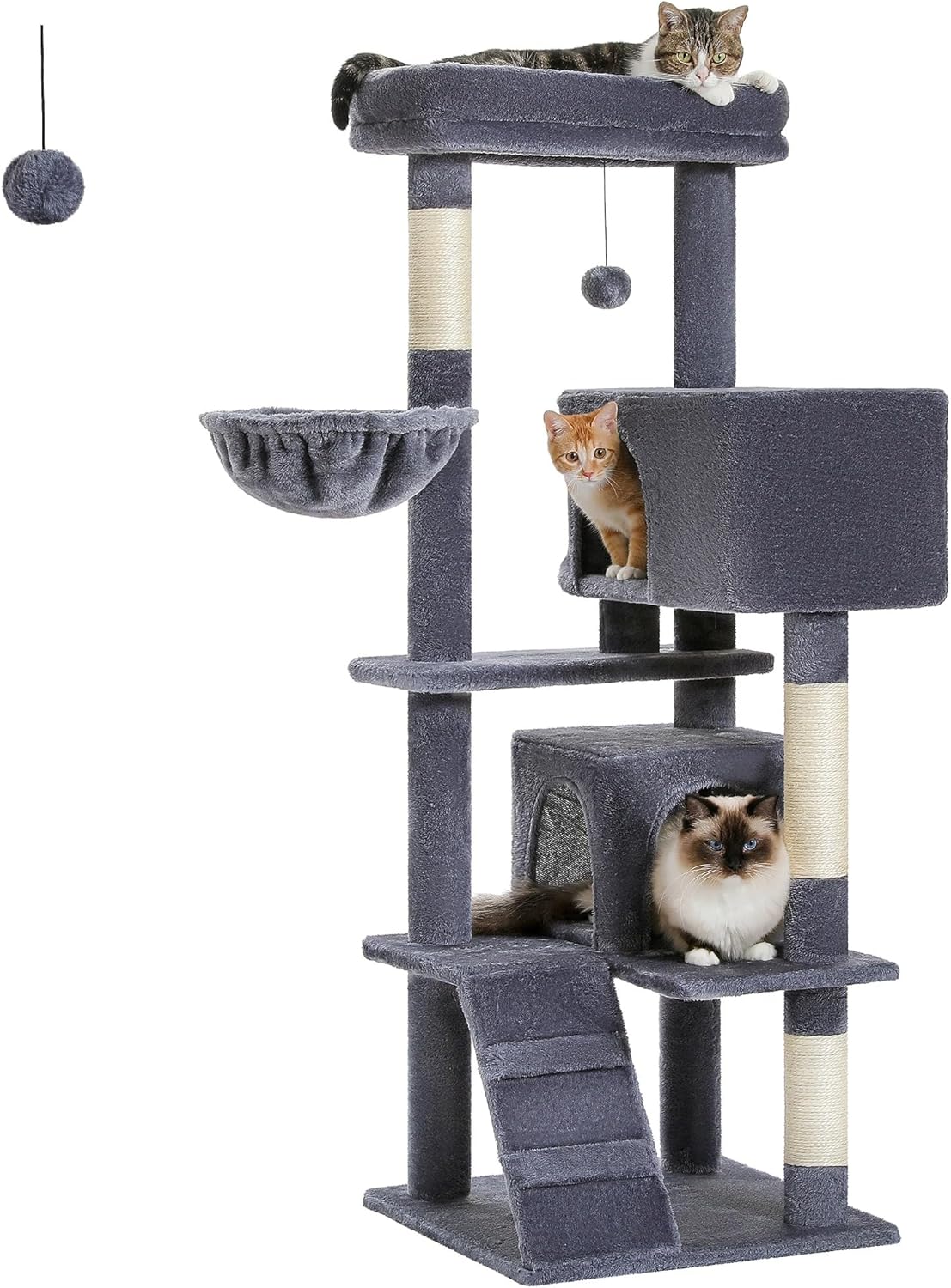 Cat Tree for Indoor Cats, 56.3in Cat Tree Tower for Indoor Cats, Spacious Top Perch,Multi-Level Cat Furniture Activity Center,with Funny Toys for Kittens Pet Play House