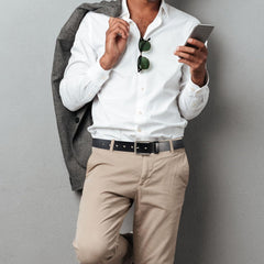 Bighake Genuine Leather Classic Casual Belts for men, Mens Handmade Heavy Duty Work Belts 1.5 inches Wide