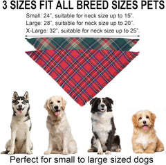 2 Pack Christmas Dog Bandanas with Tassels Edges, Multi Sizes Plaid Dog Christmas Bandana Scarf for Medium Large Dogs (Large)