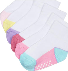 Jefferies Socks Baby Girls' Toddler Color Block Half Cushion Quarter Socks with Non-Skid 6 Pair Pack