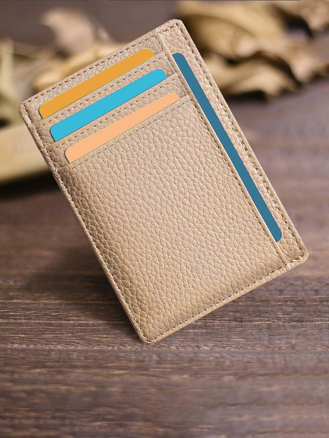 Genuine Leather Credit Card Wallet Slim Card Holder Wallet for Men and Women(Grey)