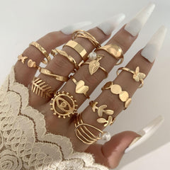 Imitation Pearl Geometric Ring Collection, Modern Layered Design, Luxury Hand Adornment