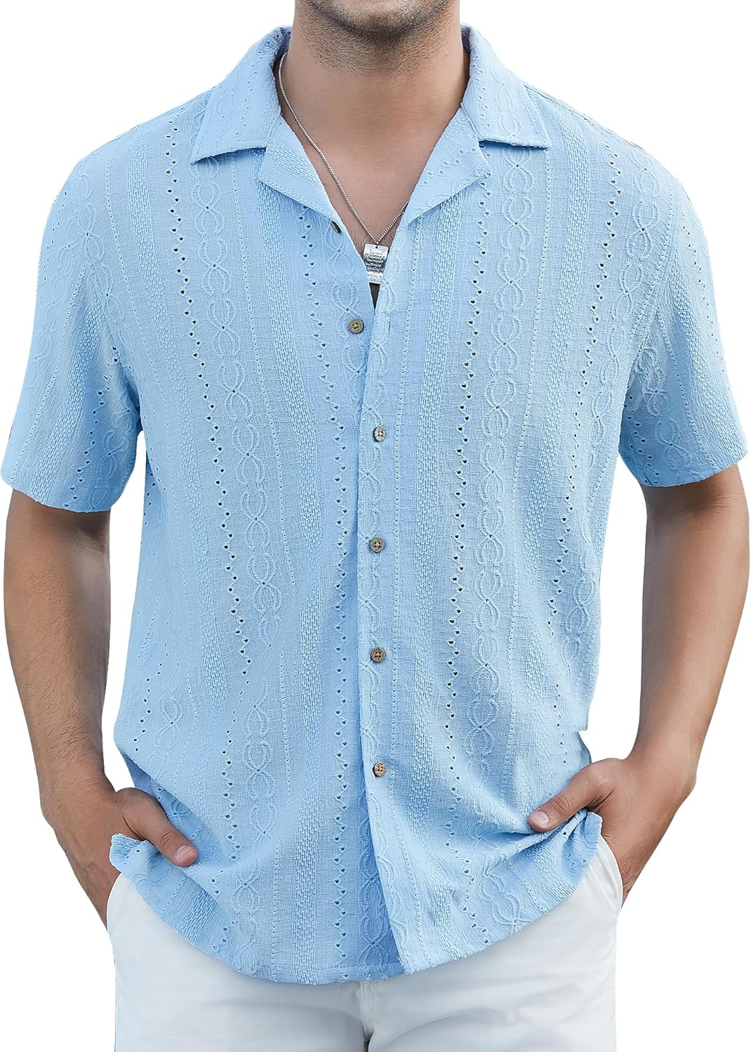 Damipow Mens Casual Button Down Shirts Short Sleeve Fashion Vacation Beach Shirts