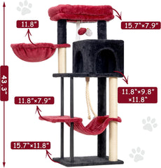 Cat Tree, Cat Tower for Indoor Cats, 43.3 inch Cat Tree Tower with Sturdy Steel Tube, Hammock, Cat Condo for Small Cats and Kittens, Scratching Post, Green GCT004SGR