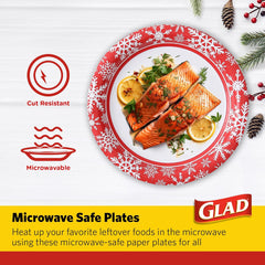Glad Round Disposable Paper Plates, Holiday Red Snowflake Design - Strong, Sturdy, Soak Proof, and Microwavable Decorative Plates for Dinner and Everyday Use, 10 Inch, 20 Count