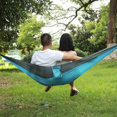 Camping Hammock Portable Camping Travel Single Hammock Hanging Bed with Tree Strap Outdoor Hanging Bed for Hiking (Grey Sky Blue 230 * 90)