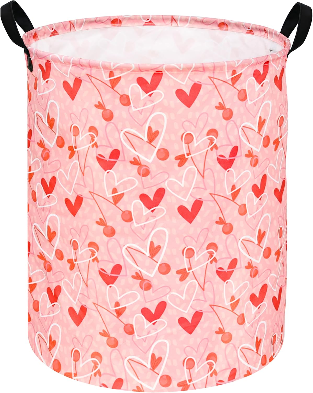 KUNRO Round Heart Pattern Laundry Basket Hamper Kids Toys and Clothes Storage Basket Children Gift Basket Baby Toy Organizer Bins for Room Decor
