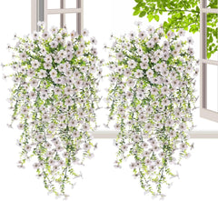 2 Pieces Artificial Hanging Flowers Outdoor Faux Plants Window Sill Greenery Vines Vibrant Hangable Artificial Flowers Vine for Wedding Garden Decor