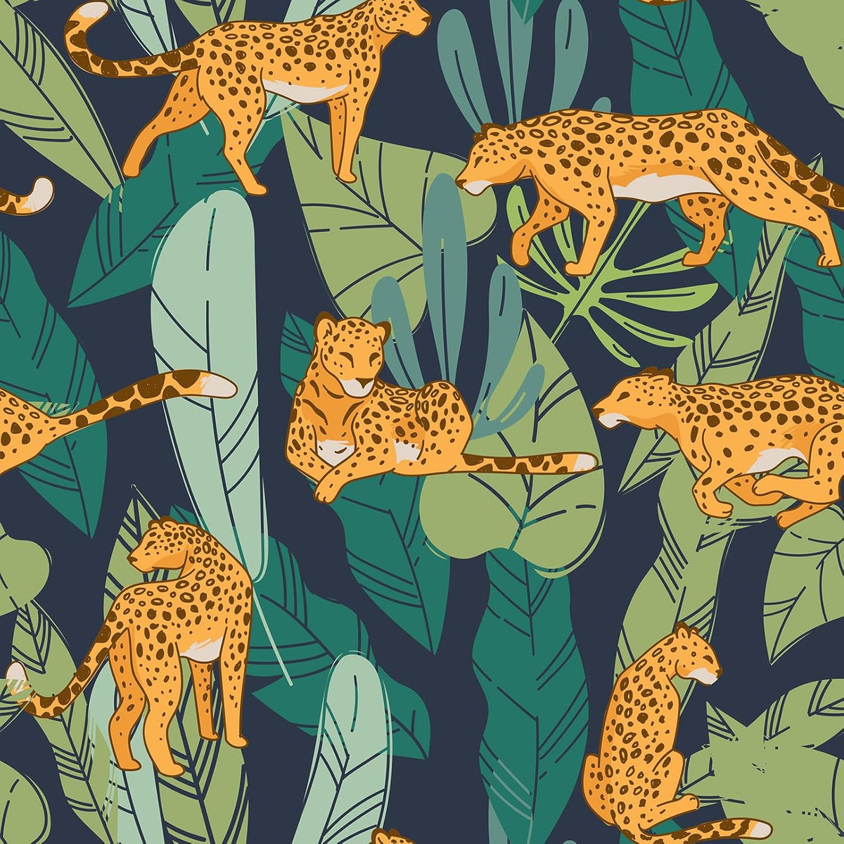 CHIHUT Leopard King Wallpaper Jungle Animal Wallpaper Peel and Stick for Bedroom Nursery 17.7”x100” Removable Decorative Green Leaf Wallpaper Self Adhesive Contact Paper for Cabinets Walls Shelves