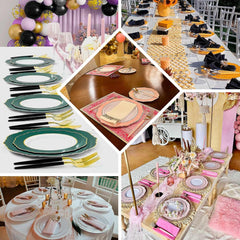 Efavormart 10 Pack 8" Blush Rose Gold White Plastic Party Plates With Round Blossom Design, Disposable Dinner Plates With Gold Rim