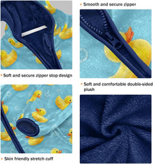 CHIFIGNO Yellow Ducks Blue Toddler Boys Fleece Zip up Jacket, Thick Lightweight Fleece Outerwear Jackets 3T