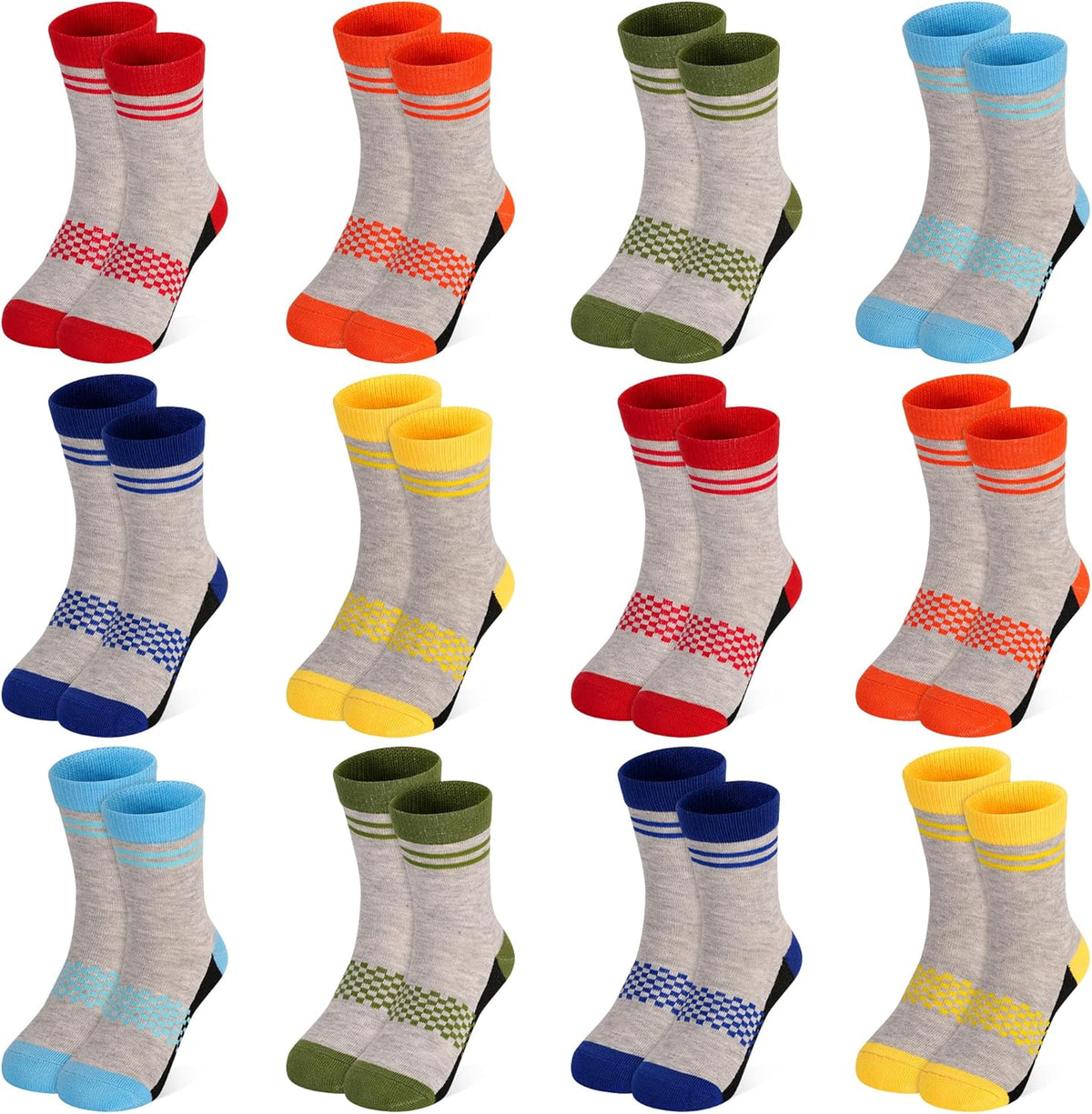 12 Pairs Boys Socks Toddler Boys Crew Socks Kids Athletic Sock for Children's Sock 2-13 Years