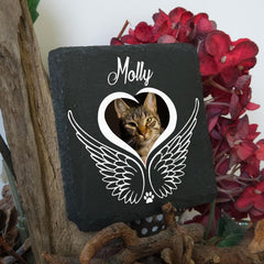 Personalized Custom Square Memorial Plaque for Pet Cat Dog Any Animal Slate Stone Frame Paw Print Grave Marker - Size 3,94" x 3,94" or 100 x 100 mm - Image Frame