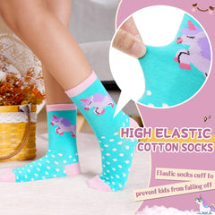 Girls Socks Unicorn Kids Crew Funny Cotton Cute Animal Novelty Cartoon Pattern Fashion Crazy Socks 6 Pairs