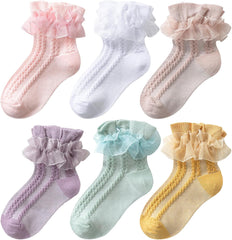 DEEKEY Baby Girls Socks Toddler Ruffle Socks Girls Frilly Lace Dress Socks Cotton Crew Socks