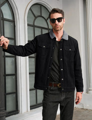 MAGCOMSEN Men's Corduroy Jacket Winter Sherpa Lined Warm Thick Trucker Cargo Coat with 5 Pockets