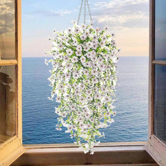 2 Pieces Artificial Hanging Flowers Outdoor Faux Plants Window Sill Greenery Vines Vibrant Hangable Artificial Flowers Vine for Wedding Garden Decor