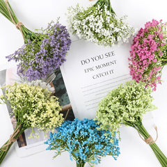 Artificial Flowers,Fake Flowers,Artificial Plants Indoor, 12Pcs Artificial Baby's Breath Bouquet with Stem Faux Flower Floral Arrangement Decoration Photo Props Blue