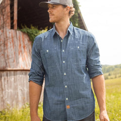 Dubinik® Chambray Shirt Men Long Sleeve Cotton Work Shirts with 2 Pockets Casual Button Down