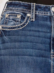 Flamingals Straigh High Rise Vintage Split Back Contrast Stitch Detail Denim Skirt