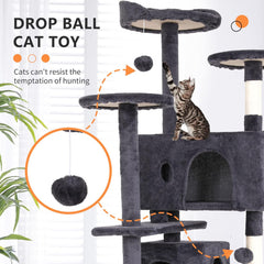 BestPet | 54" Cat Tree Tower | Dark Gray | Sturdy, Easy to Assemble, Multi-Level Activity Center with Sisal Scratching Posts, Condos, Perches, Hanging Cat Toys, Observation Decks & Ladder