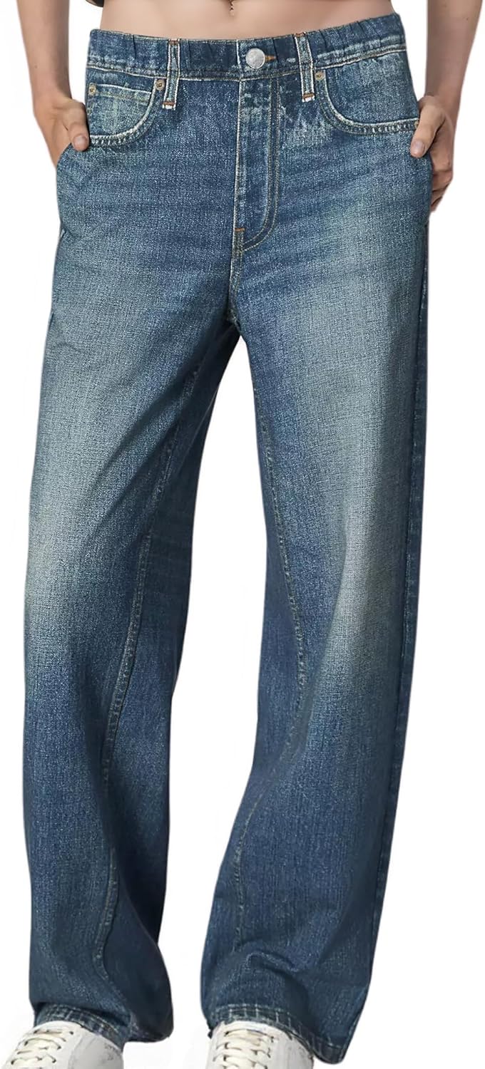 French Terry Sweatpant Jeans Denim Sweat Pants Look Like Jeans Baggy Wide Leg Stretch Pants Jeggings for Women Trendy