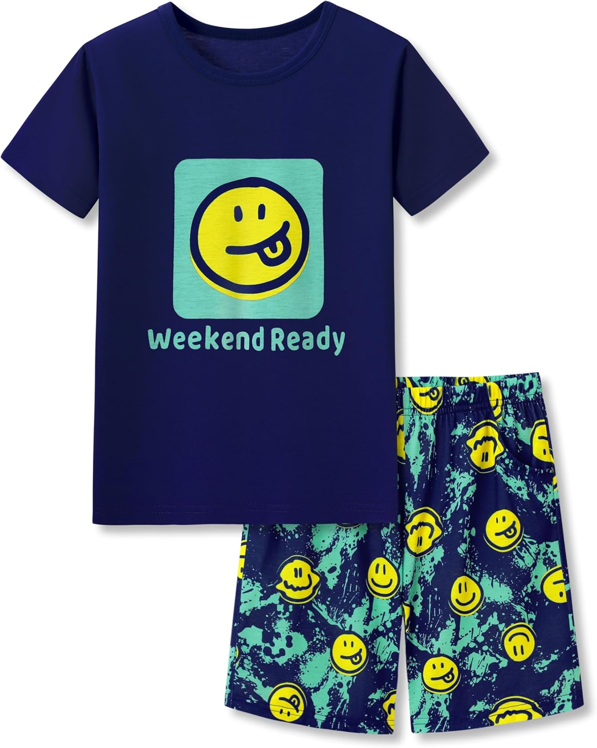 Tebbis Pajamas For Boys Fun Baseball Navy Blue Short Sleeves 2-Piece PJs Set Kid Comfy Sleepwear Size 6-18