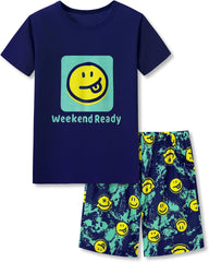 Tebbis Pajamas For Boys Fun Baseball Navy Blue Short Sleeves 2-Piece PJs Set Kid Comfy Sleepwear Size 6-18