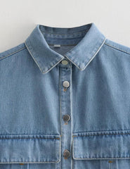 Perbai Womens Cropped Button Down Shirt Summer Collared Sleeveless Loose Denim Top with Pockets