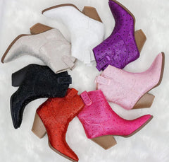 Women's Rhinestone Block Heel Mid Calf Short Ankle Booties Knee High Boots