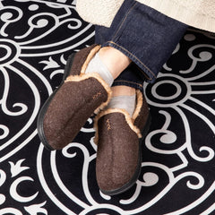 House Slippers for Men Moccasins - Memory Foam Indoor Outdoor Slip-on Loafers with Warm Soft Wool