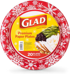 Glad Round Disposable Paper Plates, Holiday Red Snowflake Design - Strong, Sturdy, Soak Proof, and Microwavable Decorative Plates for Dinner and Everyday Use, 10 Inch, 20 Count