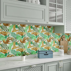 Gold Leopard Wallpaper Peel and Stick Jungle Animal Cheetah Print Wall Paper Removable Self Adhesive Kids Wallpaper 12"x100" Tropical Green Leaf Contact Paper for Cabinets Countertops Walls