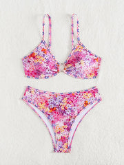 Fanuerg Women's Triangle Bikini Sets O Ring Linked Two Piece Swimsuits Floral Printed Cheeky Bathing Suit