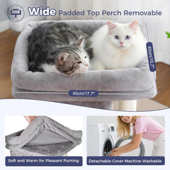 Cat Tree Tower for Large Cats Cat Scratching Post with 20x15.7”Wide Top Bed, Self Groomer, Thick Scratch Post [Dia=4.5”] and Danging Ball Great for Indoor Cats-Large Grey