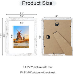 5x7 Picture Frame Set of 4, 5 x 7 Wood Photo Frames with Mat for 4x6, Wooden Frame with Real Glass Cover for Wall and Tabletop Display,Gold