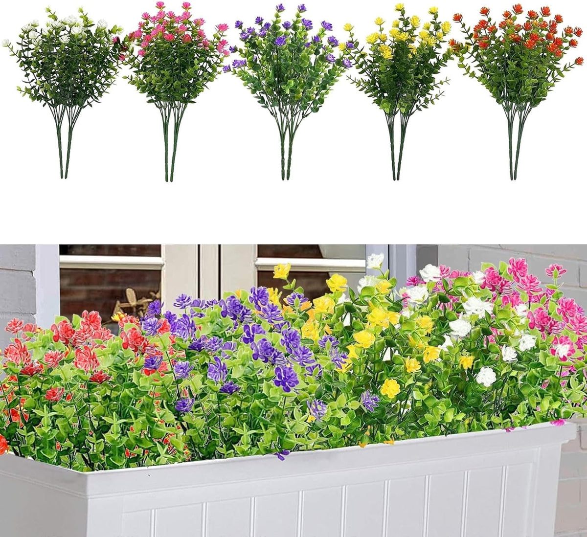 10 Bundles Fake Outdoor Flowers, Plastic UV Resistant Artificial Flowers,Faux Plants Indoor,Faux Flower Arrangements for Wedding Home Porch Window Outside Garden Decor