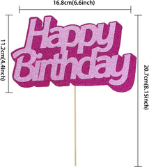 Hot Pink Happy Birthday Cake Topper - Glittery Happy Birthday Cake Decorations for Girls, Women,Hot Pink Party Supplies, Cupcake Topper Decoration, Kids Party Favors