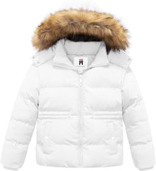 CREATMO US Girl's Kids Metallic Shiny Jacket with Detachable Fur Collar Warmth Winter Outerwear