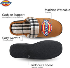 Dickies Men's Slide-on Memory Foam Scuff Slipper with Embroidered Logo-Indoor/Outdoor Sole